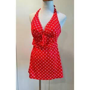 Vintage 60s Swimsuit Red White Size 6 Union Made USA